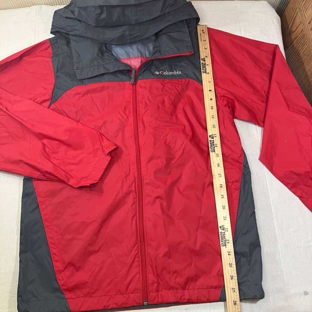 Columbia Mens S Red Gray Glennaker Lake Rain Jacket Windbreaker Storable Hood - Picture 2 of 9